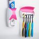 Дозатор для зубной пасты с держателем для щеток, цвет розовый + белый (4425) фото 3 из 4