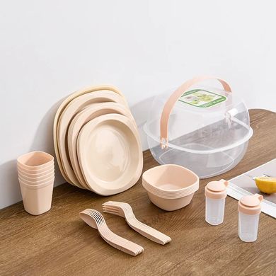 Набор пластиковой посуды для пикника 48 предметов, бежевый (4258)